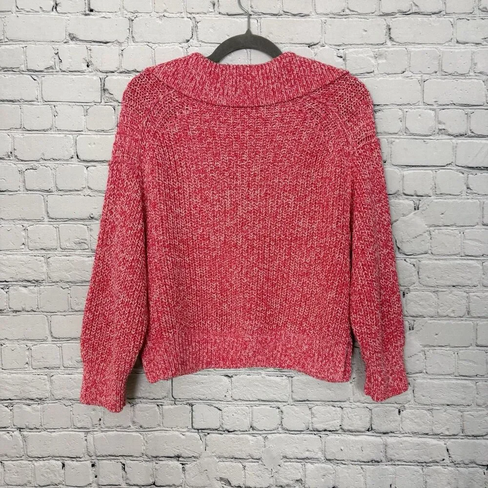 Free People Love This City Collared V-Neck Pink Knit Sweater Size XS